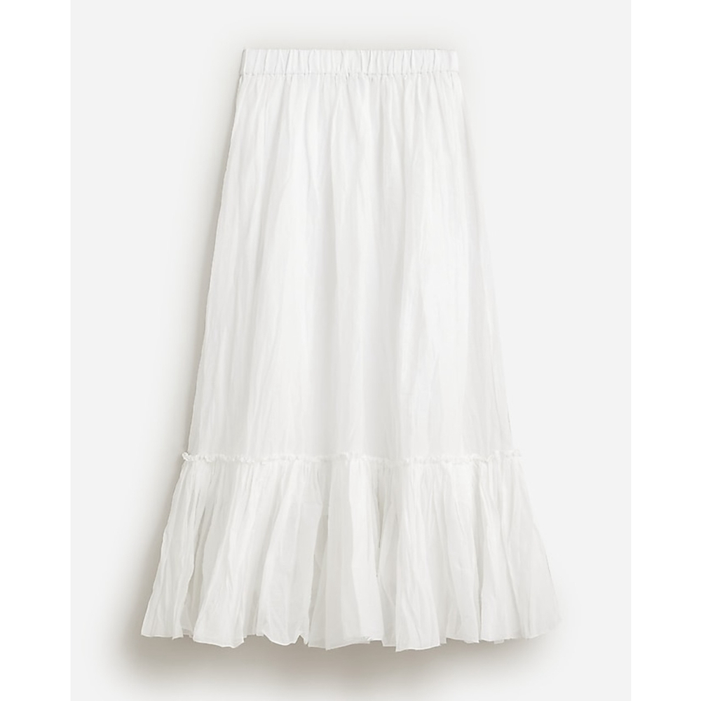 J.Crew Amelia Maxi Skirt White Crinkle Cotton Ruffle Hem NWOT Size M 35” Long